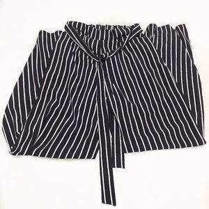 Tie-Front Navy & White Striped Pants Size S